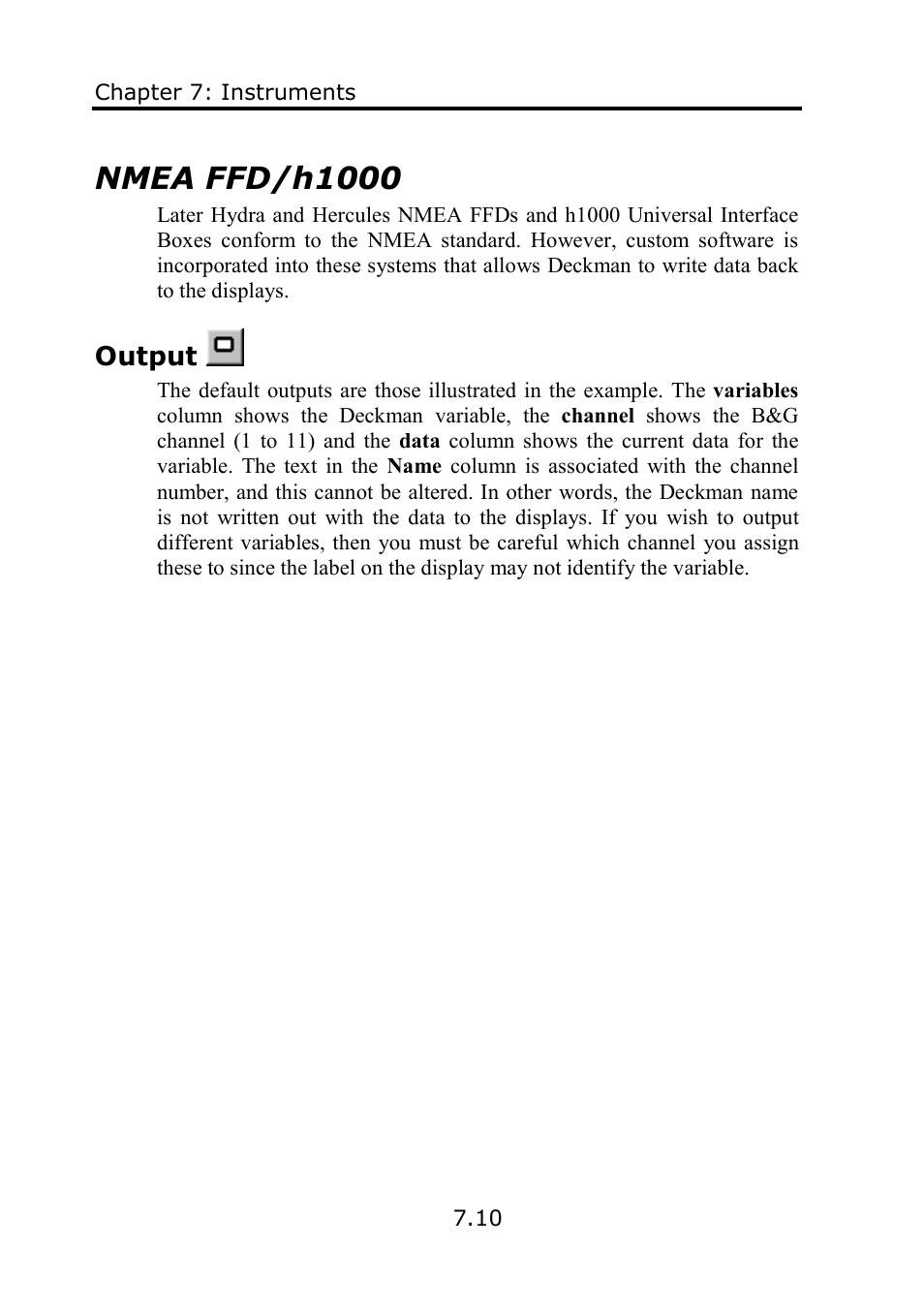 Nmea ffd/h1000 | B&G Deckman User Manual | Page 115 / 196