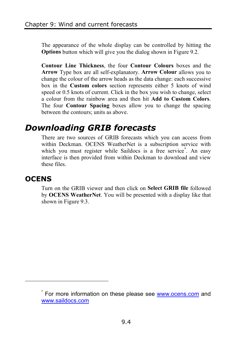 Downloading grib forecasts, Ocens | B&G Deckman User Manual | Page 131 / 196