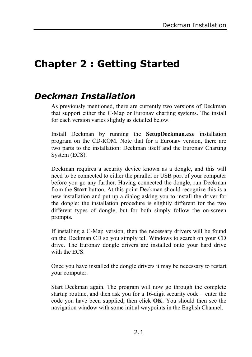 Chapter 2 : getting started, Deckman installation | B&G Deckman User Manual | Page 16 / 196