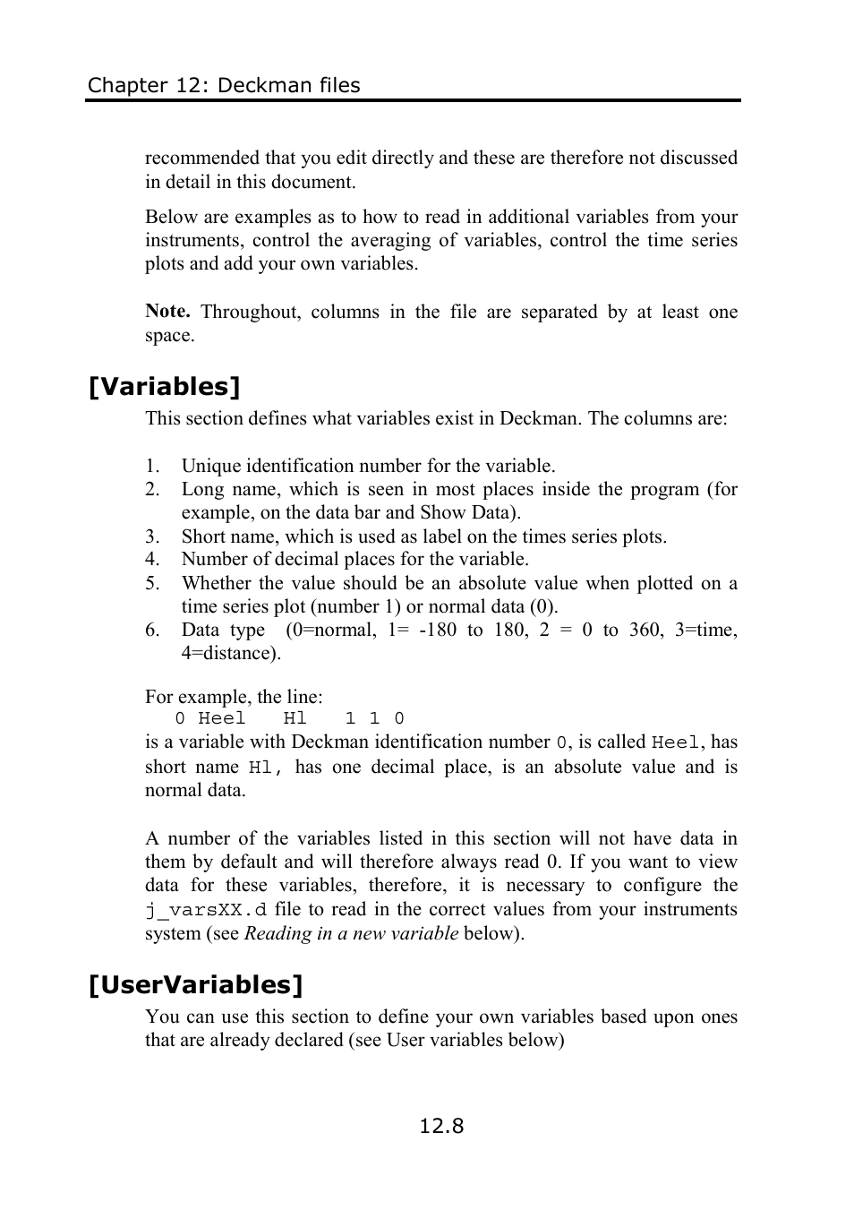 Variables, Uservariables | B&G Deckman User Manual | Page 167 / 196