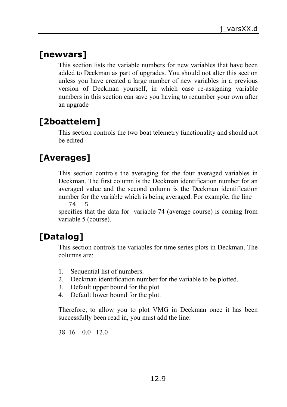 Newvars, 2boattelem, Averages | Datalog | B&G Deckman User Manual | Page 168 / 196