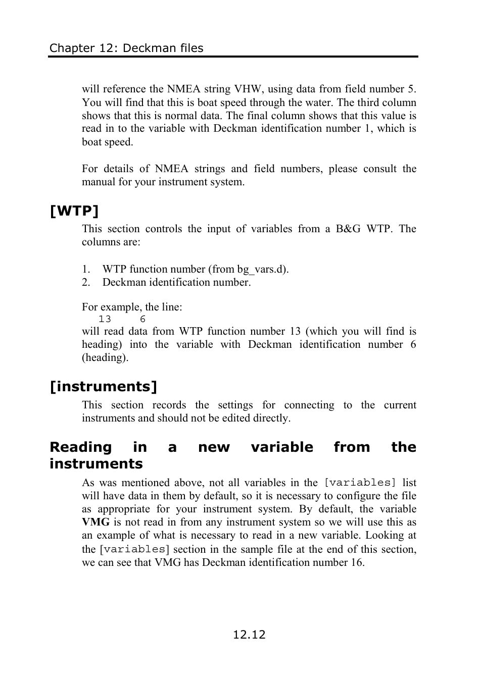 Instruments, Reading in a new variable from the instruments | B&G Deckman User Manual | Page 171 / 196