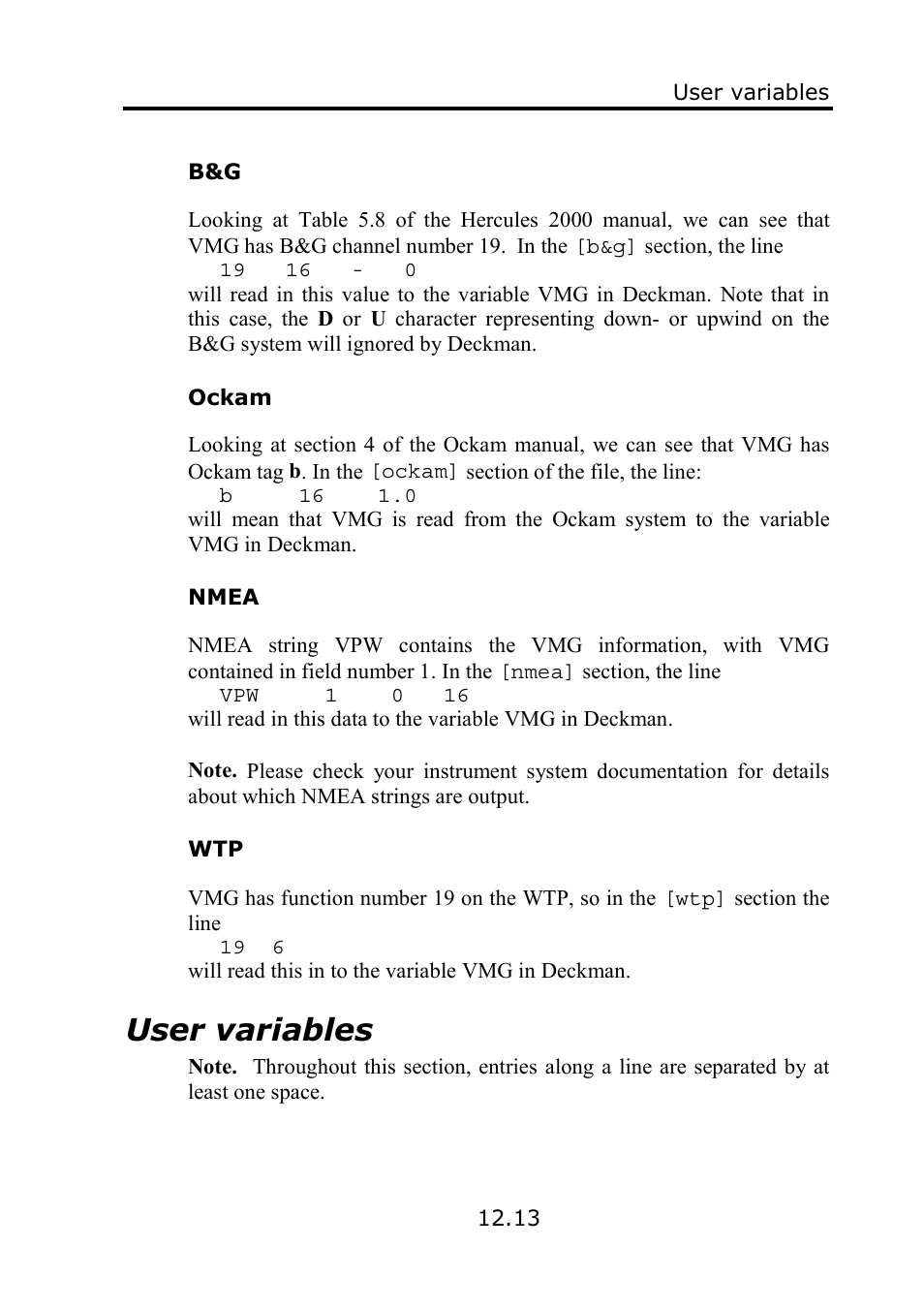 User variables | B&G Deckman User Manual | Page 172 / 196