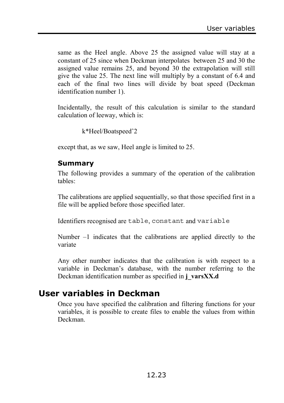 User variables in deckman | B&G Deckman User Manual | Page 182 / 196