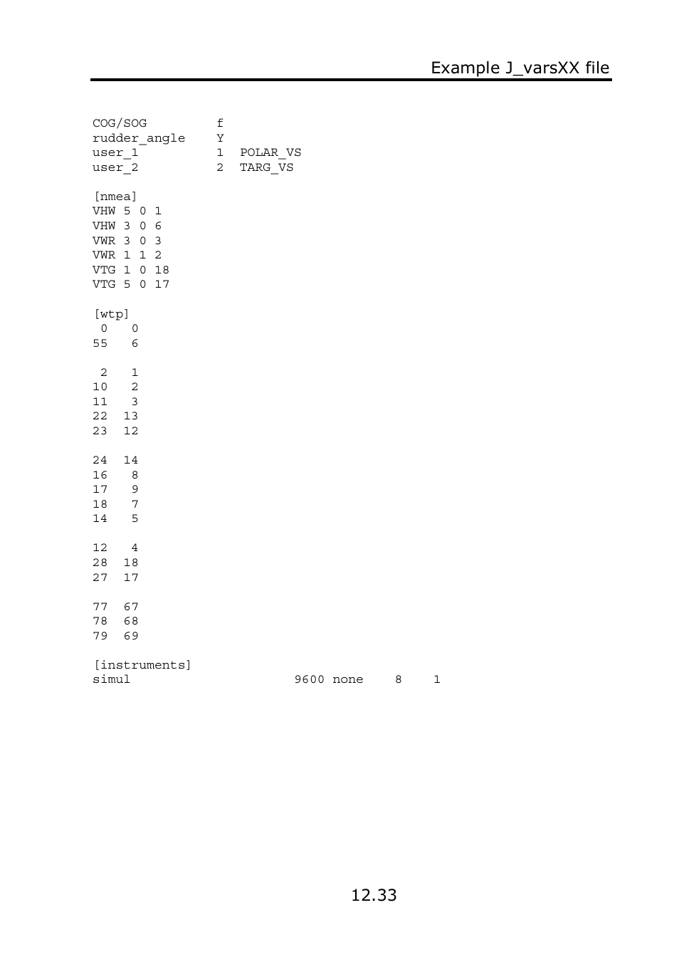 Example j_varsxx file 12.33 | B&G Deckman User Manual | Page 192 / 196