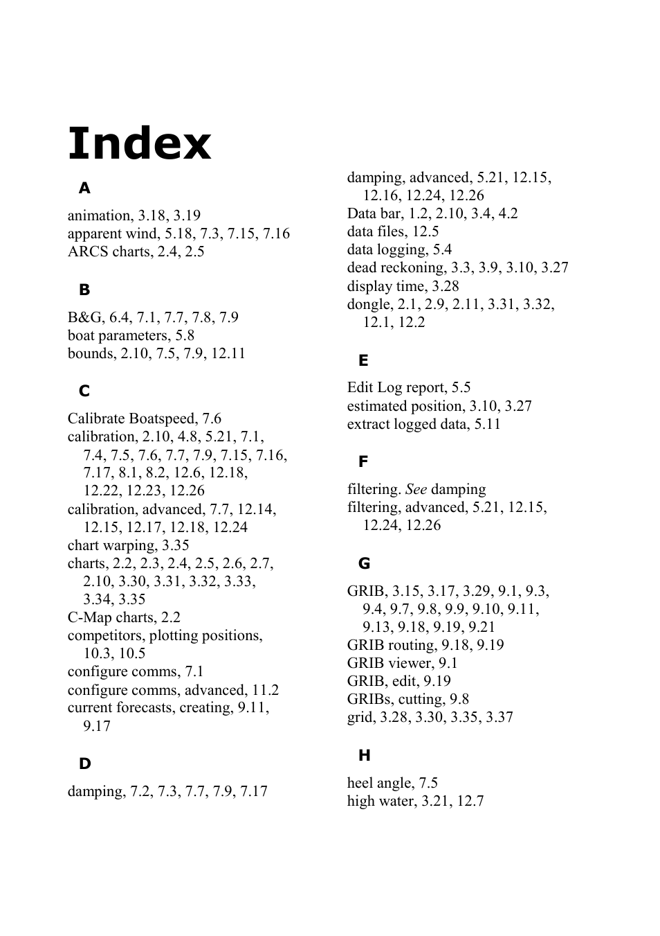 Index | B&G Deckman User Manual | Page 194 / 196