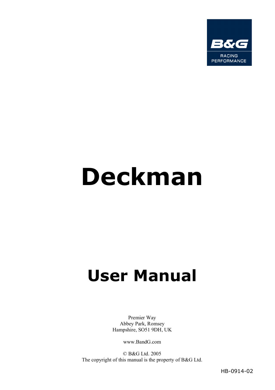 Deckman, User manual | B&G Deckman User Manual | Page 2 / 196