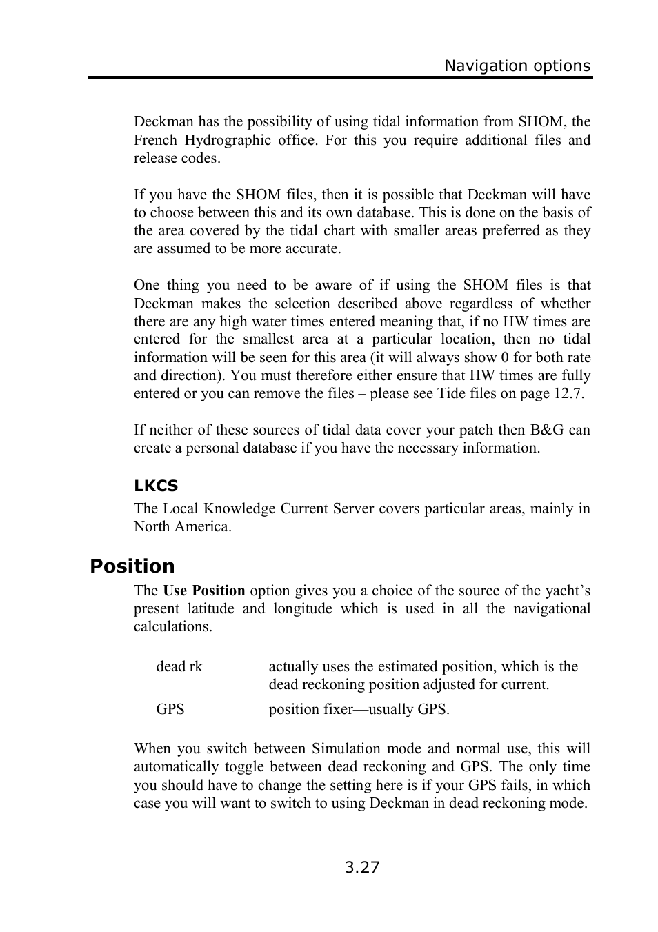 Position | B&G Deckman User Manual | Page 54 / 196