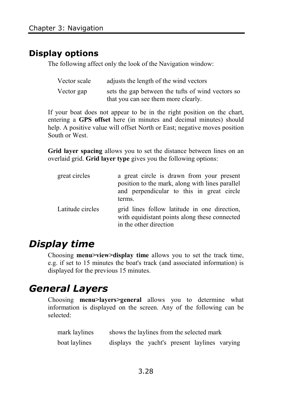 Display time, General layers, Display options | B&G Deckman User Manual | Page 55 / 196