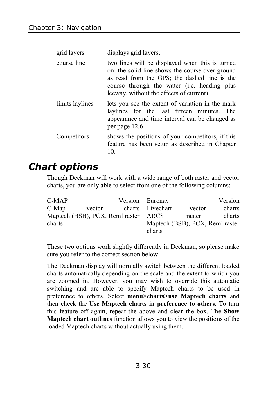 Chart options | B&G Deckman User Manual | Page 57 / 196