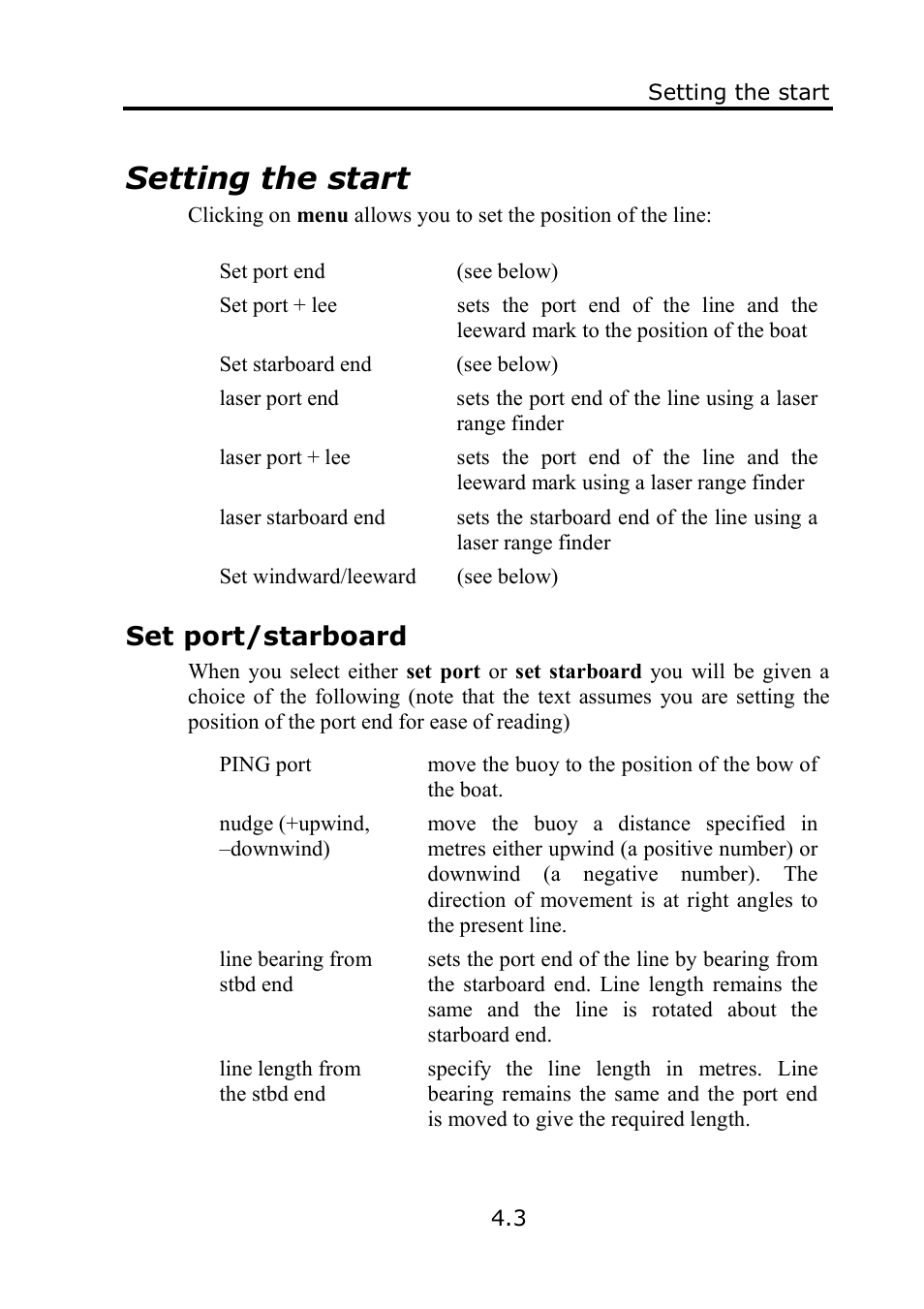 Setting the start, Set port/starboard | B&G Deckman User Manual | Page 68 / 196