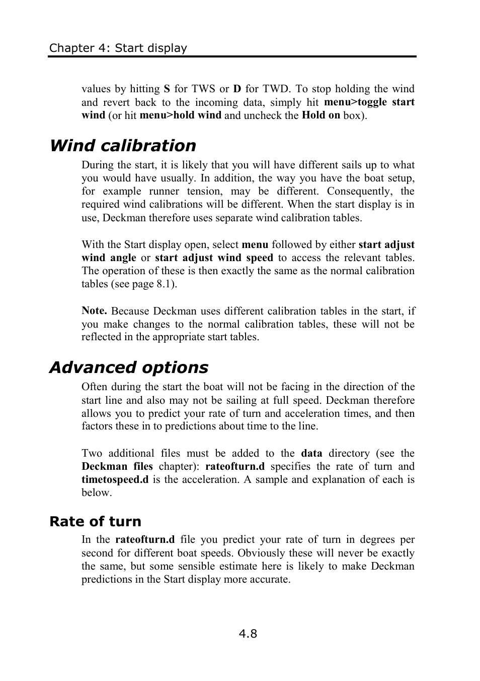 Wind calibration, Advanced options | B&G Deckman User Manual | Page 73 / 196