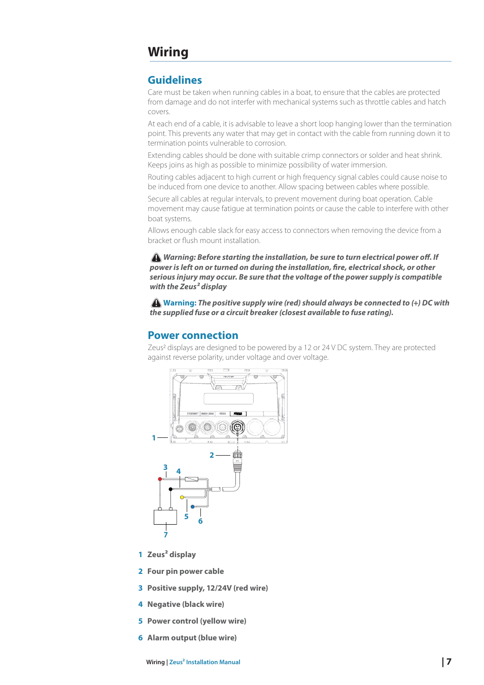 Wiring, Guidelines, Power connection | B&G Zeus2 12 User Manual | Page 13 / 50