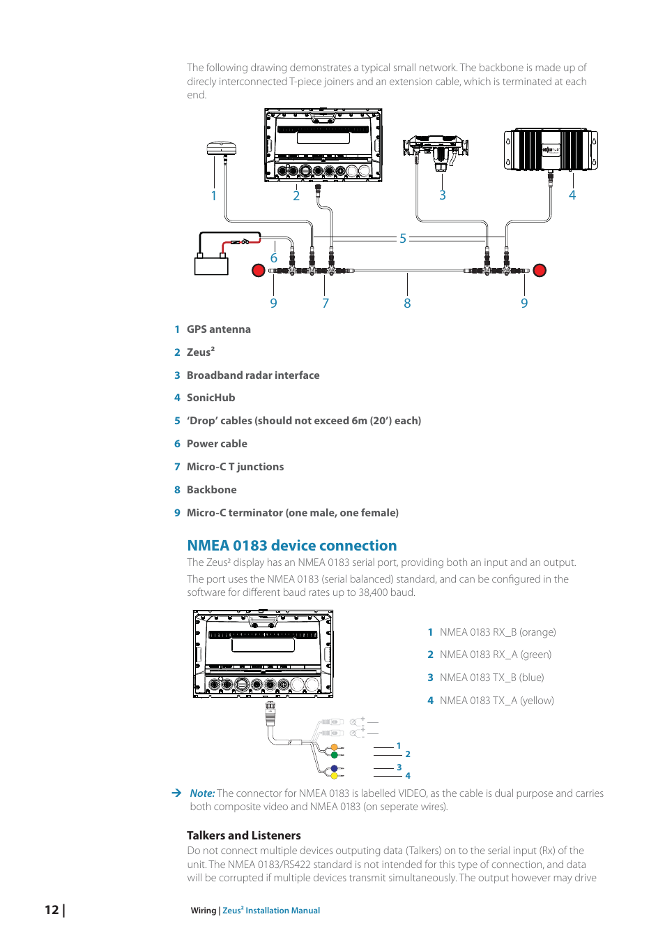 Nmea 0183 device connection | B&G Zeus2 12 User Manual | Page 18 / 50