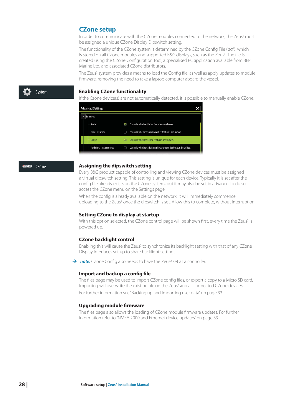 Czone setup | B&G Zeus2 12 User Manual | Page 34 / 50