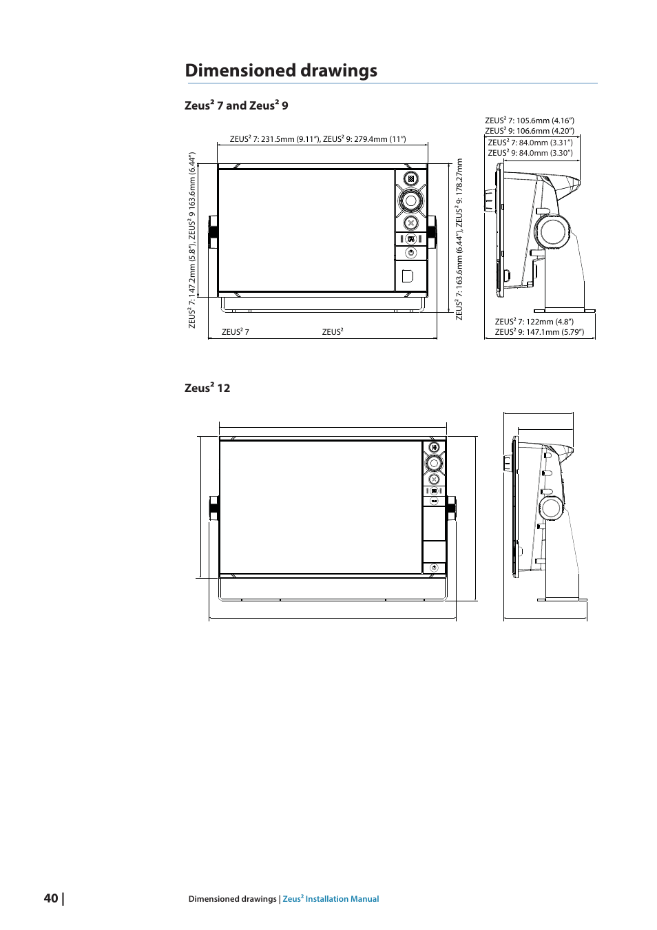 Dimensioned drawings | B&G Zeus2 12 User Manual | Page 46 / 50