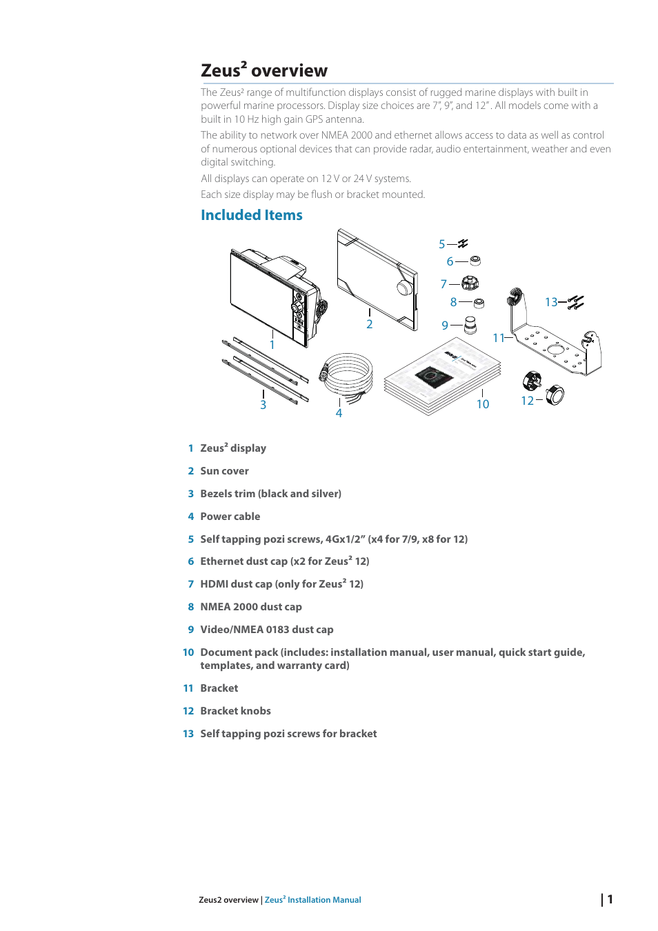 Zeus2 overview, Included items | B&G Zeus2 12 User Manual | Page 7 / 50