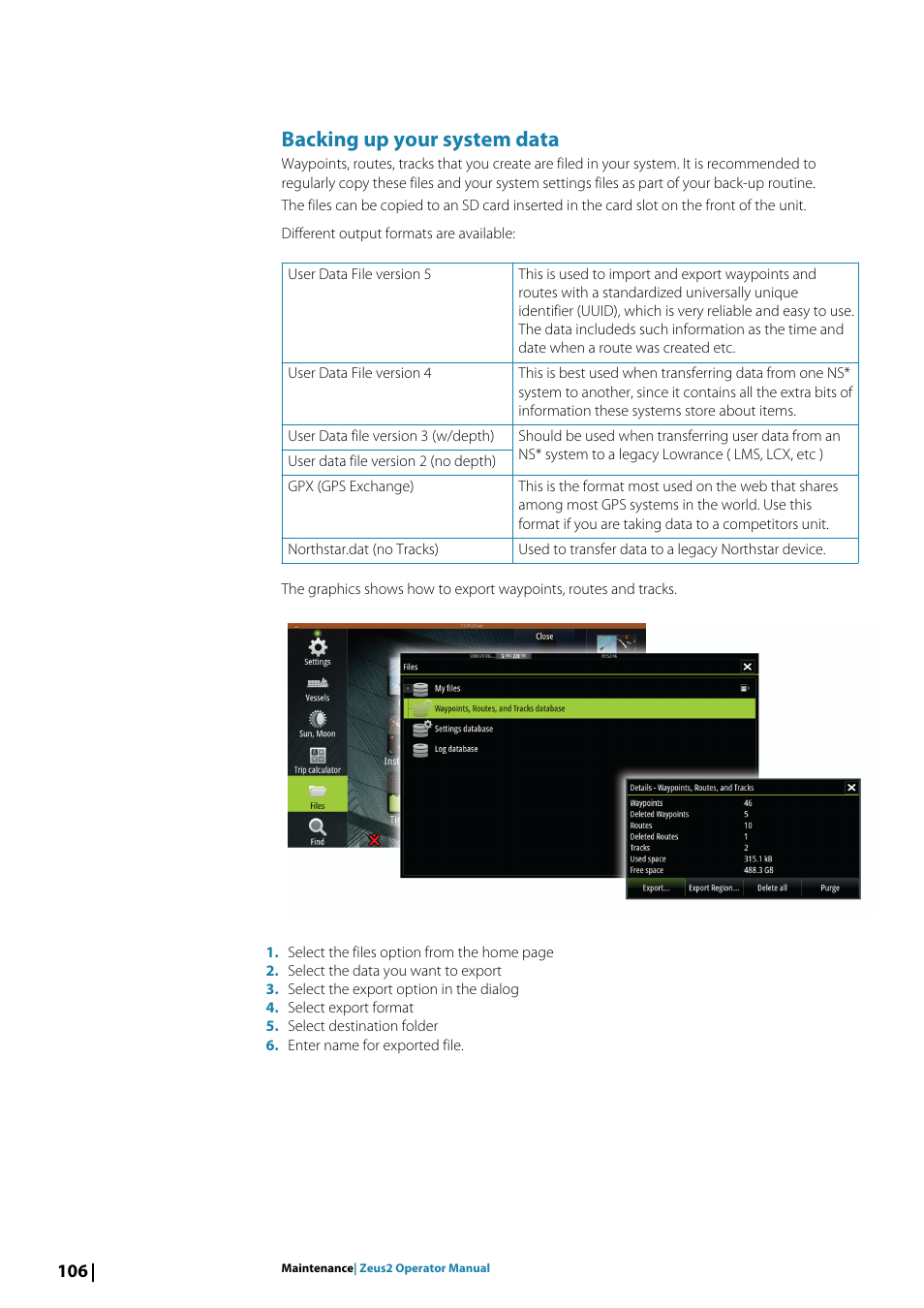 Backing up your system data | B&G Zeus2 12 User Manual | Page 106 / 108