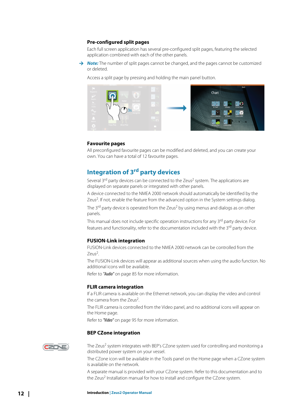 Integration of 3rd party devices, Fusion-link integration, Flir camera integration | Bep czone integration, Integration of 3, Party devices | B&G Zeus2 12 User Manual | Page 12 / 108