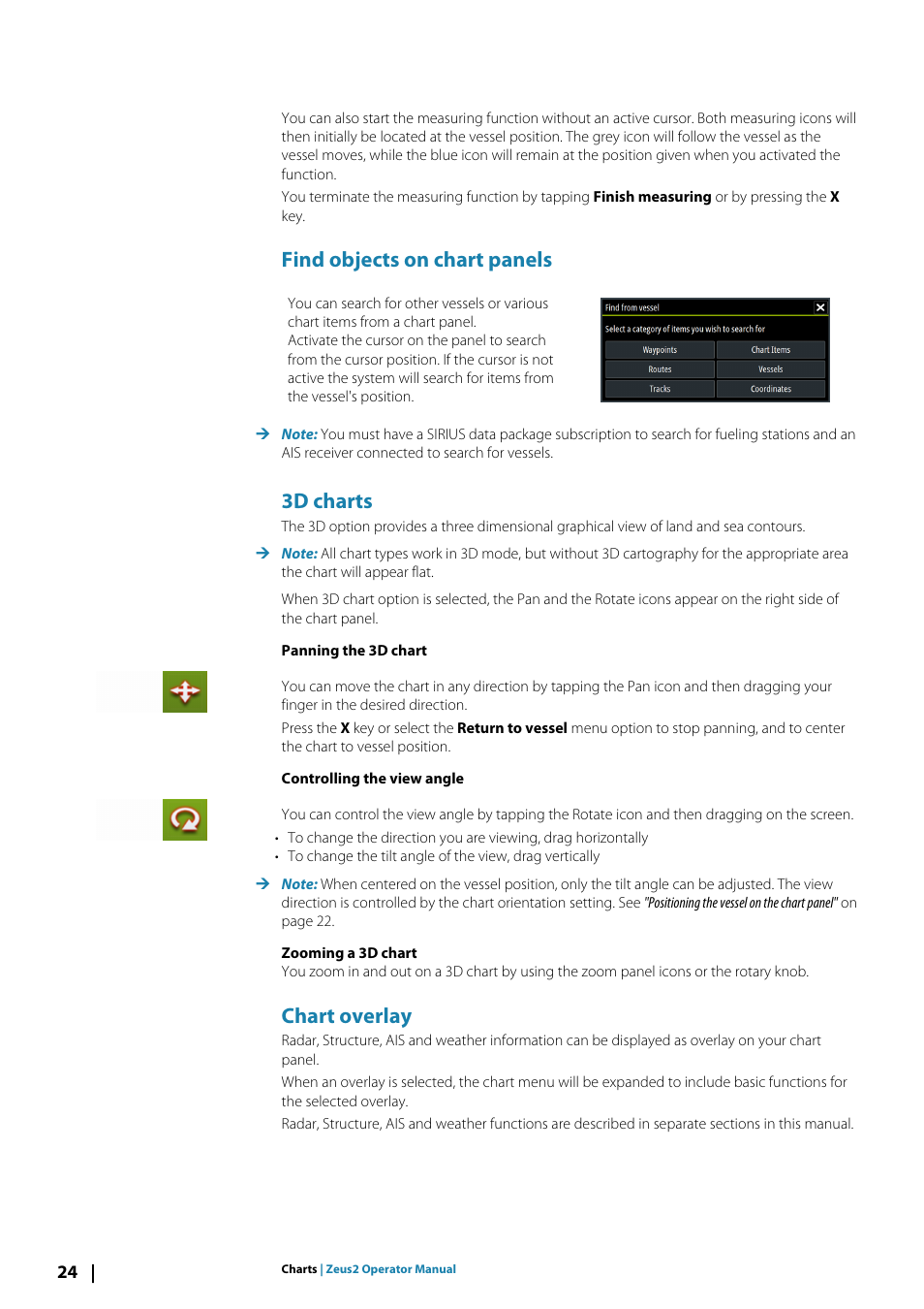 Find objects on chart panels, 3d charts, Chart overlay | B&G Zeus2 12 User Manual | Page 24 / 108