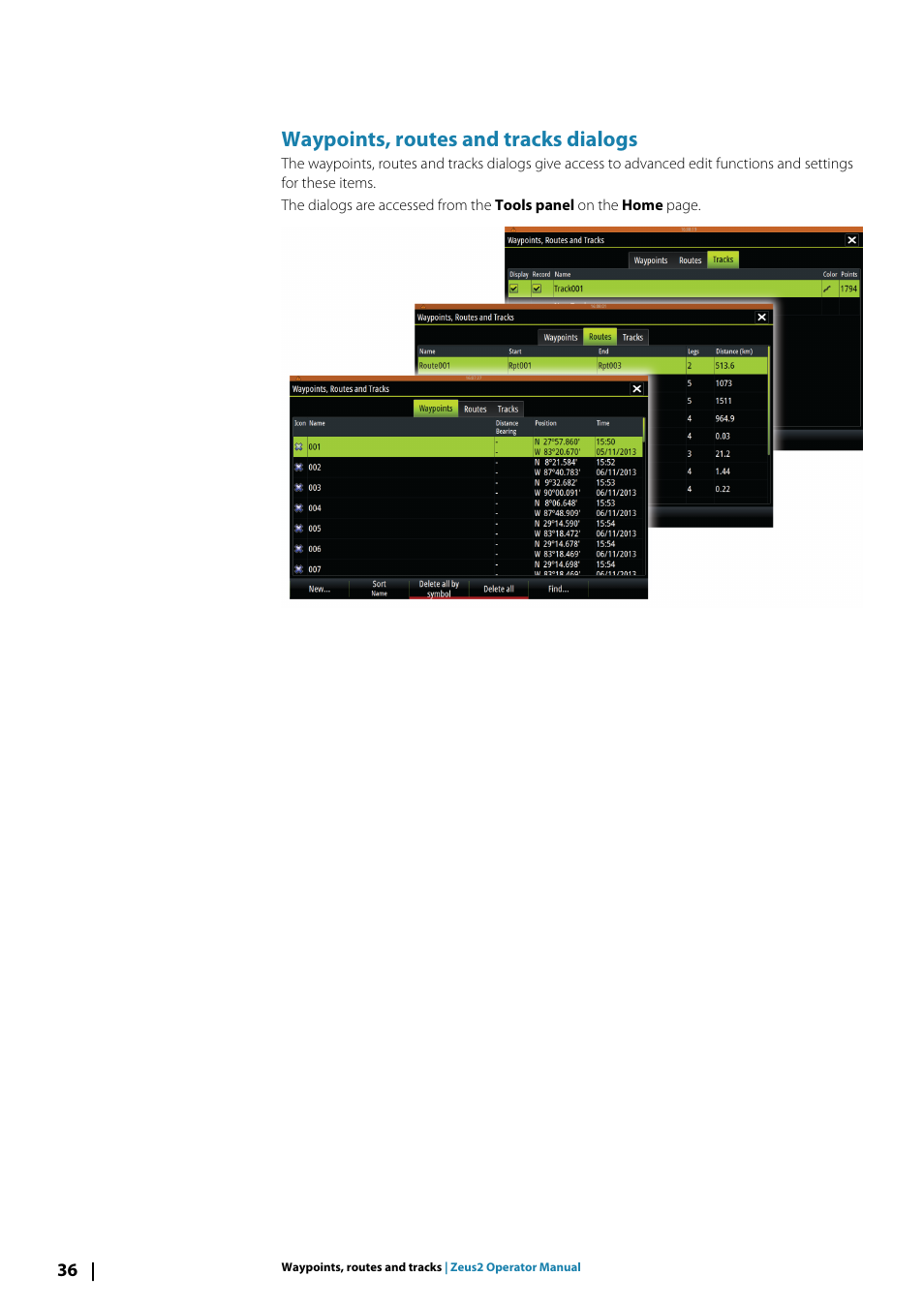 Waypoints, routes and tracks dialogs | B&G Zeus2 12 User Manual | Page 36 / 108