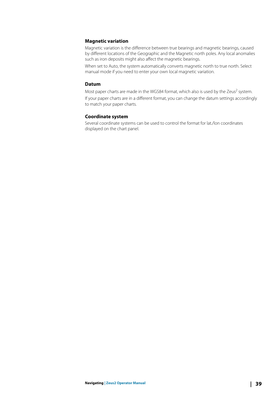 Magnetic variation, Datum, Coordinate system | B&G Zeus2 12 User Manual | Page 39 / 108