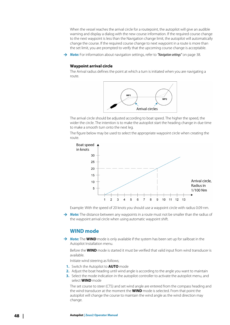 Waypoint arrival circle, Wind mode | B&G Zeus2 12 User Manual | Page 48 / 108