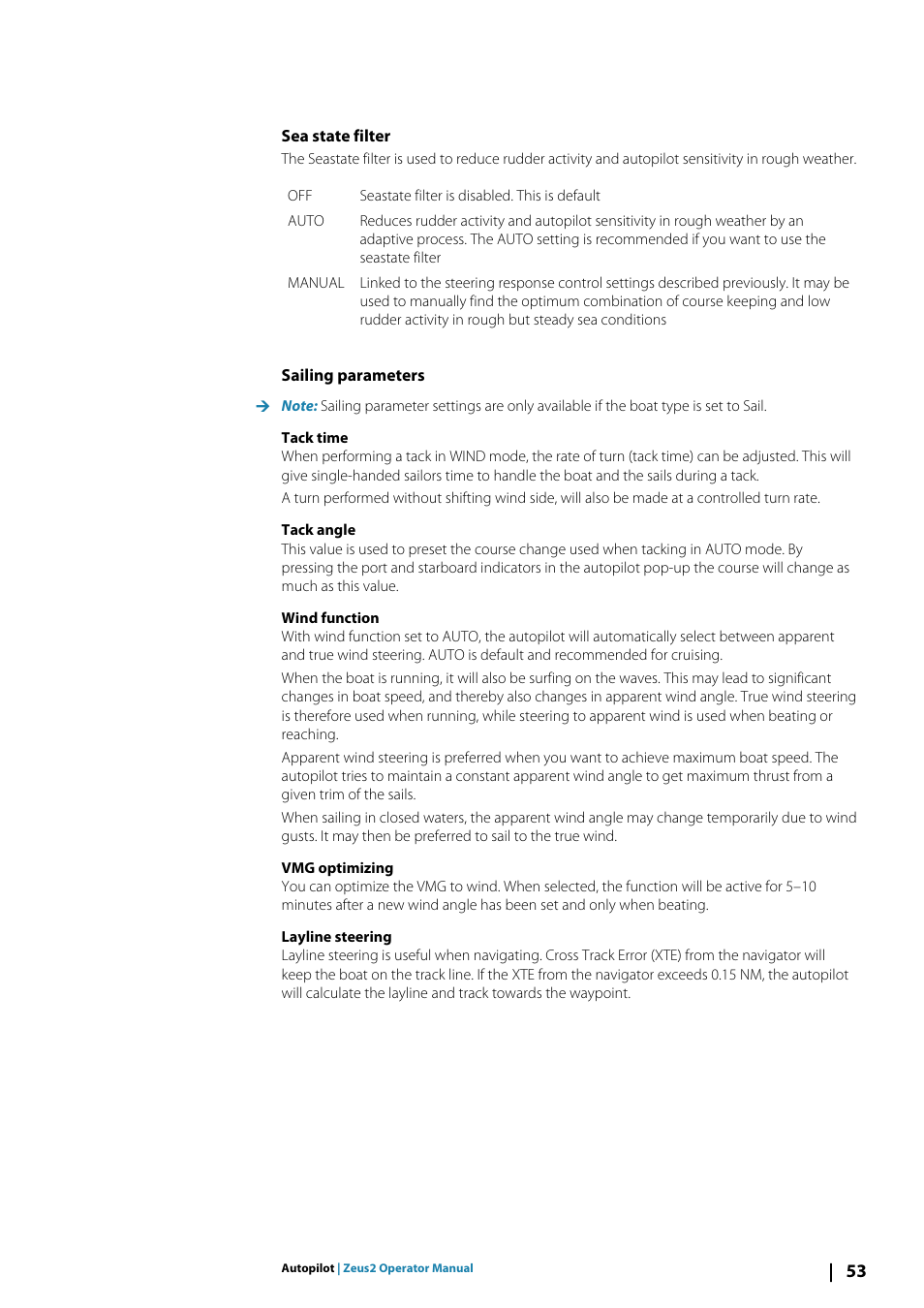 Sea state filter, Sailing parameters | B&G Zeus2 12 User Manual | Page 53 / 108