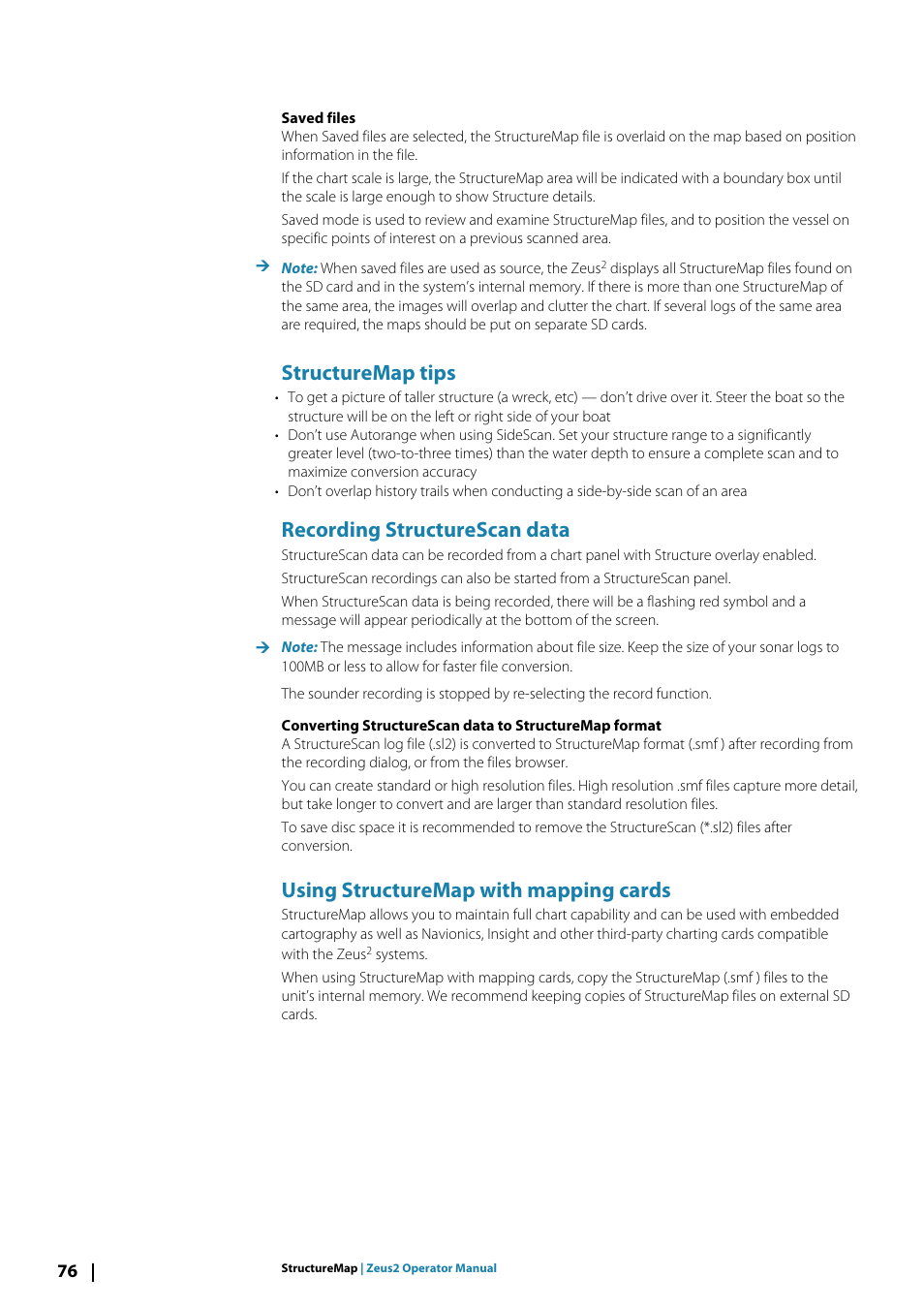Structuremap tips, Recording structurescan data, Using structuremap with mapping cards | B&G Zeus2 12 User Manual | Page 76 / 108