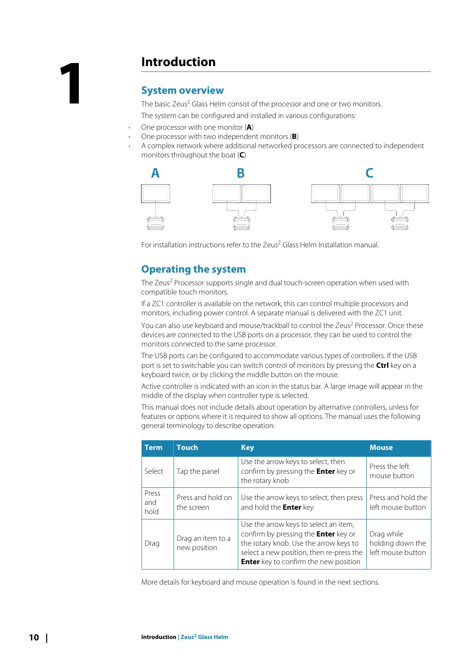 Introduction1introduction, System overview, Operating the system | Introduction | B&G Zeus2 Glass Helm CPU User Manual | Page 10 / 116