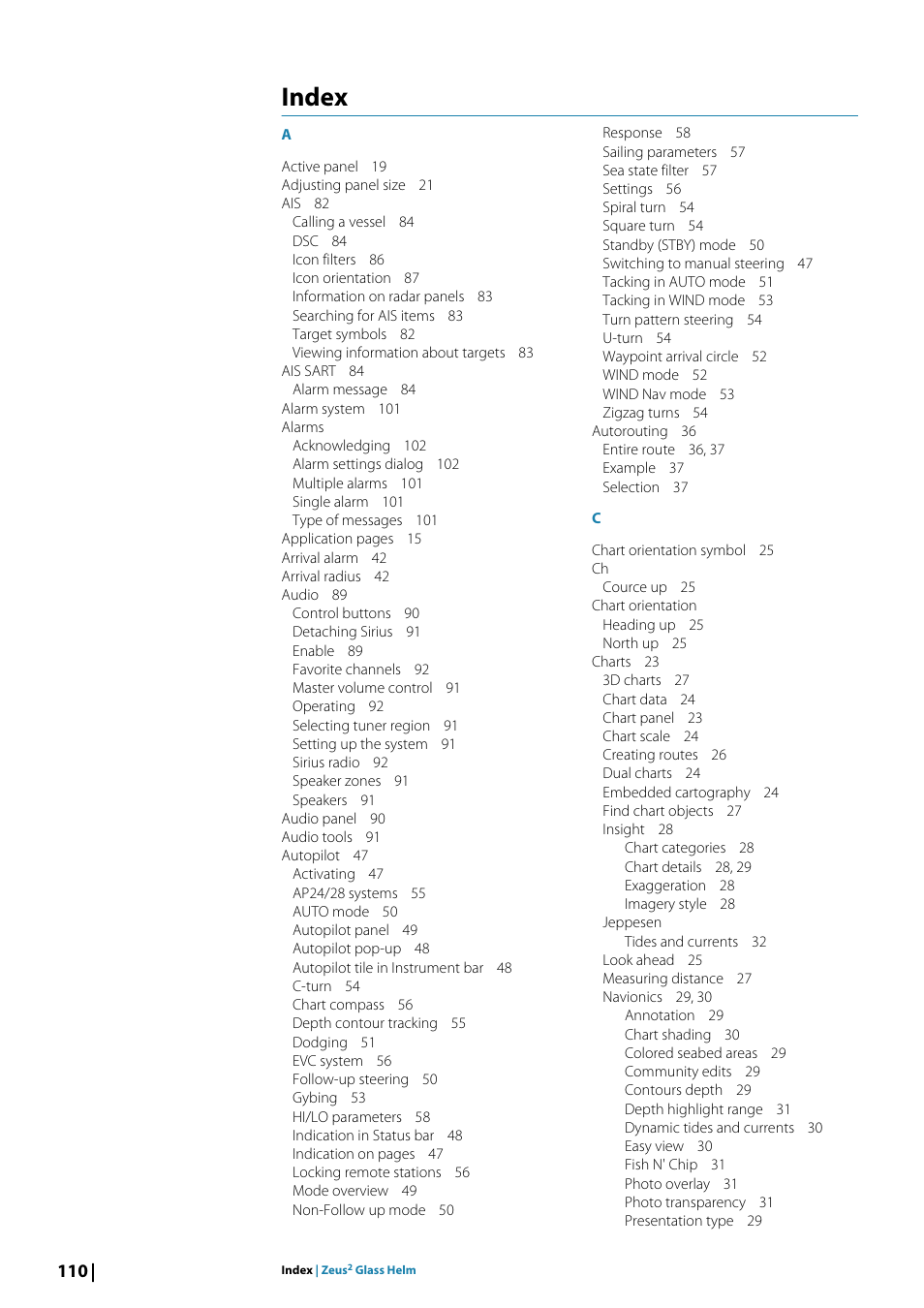 Index | B&G Zeus2 Glass Helm CPU User Manual | Page 110 / 116