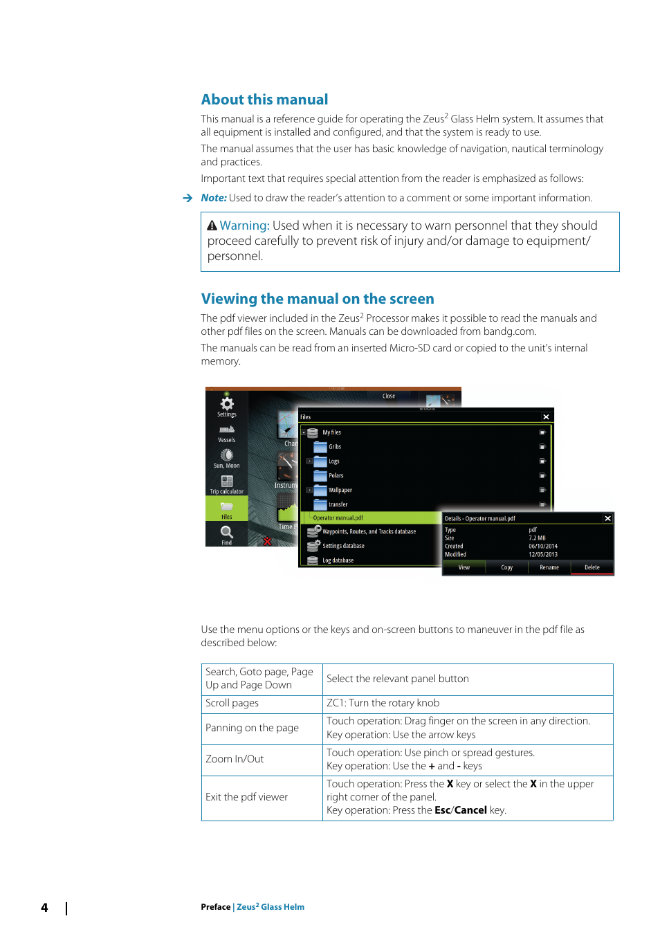 About this manual, Viewing the manual on the screen | B&G Zeus2 Glass Helm CPU User Manual | Page 4 / 116