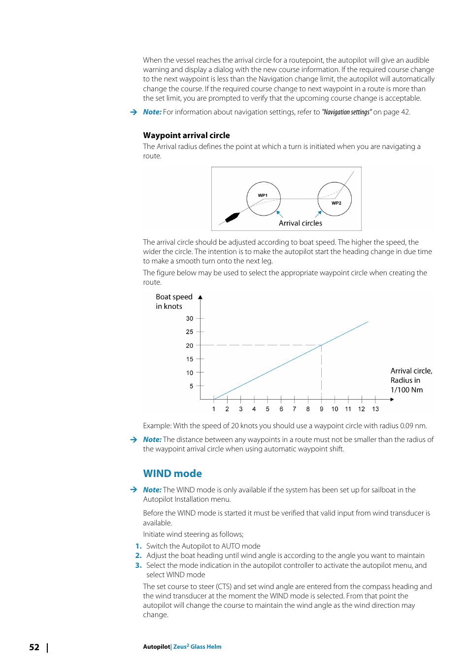 Waypoint arrival circle, Wind mode | B&G Zeus2 Glass Helm CPU User Manual | Page 52 / 116