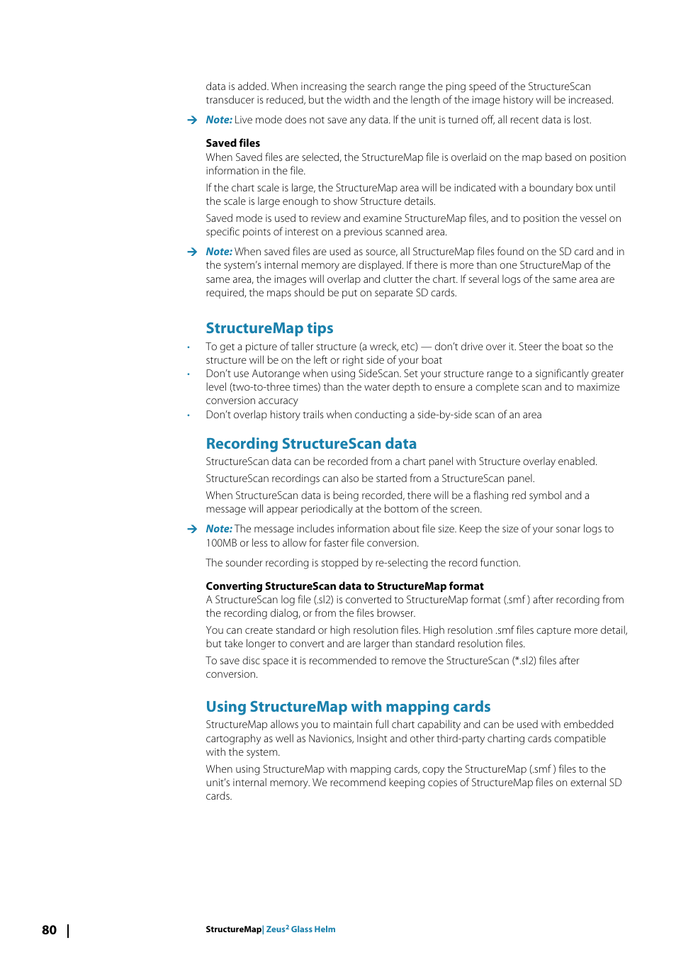 Structuremap tips, Recording structurescan data, Using structuremap with mapping cards | B&G Zeus2 Glass Helm CPU User Manual | Page 80 / 116