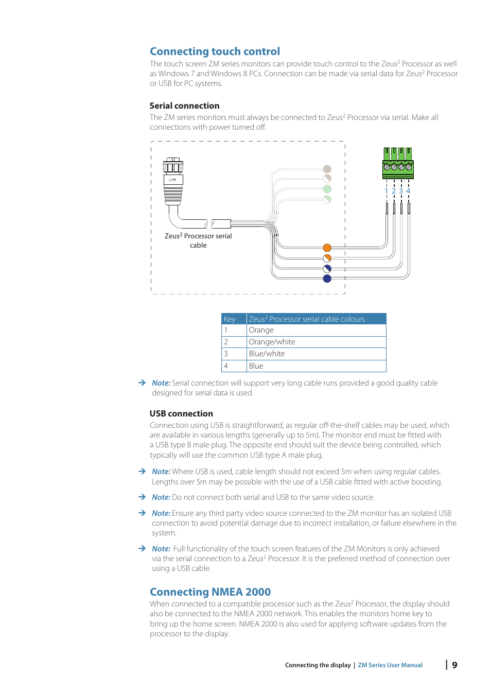 Connecting touch control, Connecting nmea 2000 | B&G Zeus2 Glass Helm ZM Display 19 User Manual | Page 11 / 23