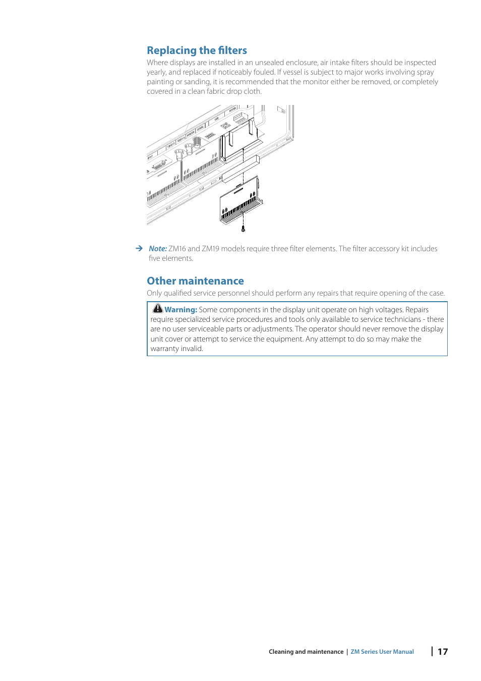 Replacing the filters, Other maintenance | B&G Zeus2 Glass Helm ZM Display 19 User Manual | Page 19 / 23