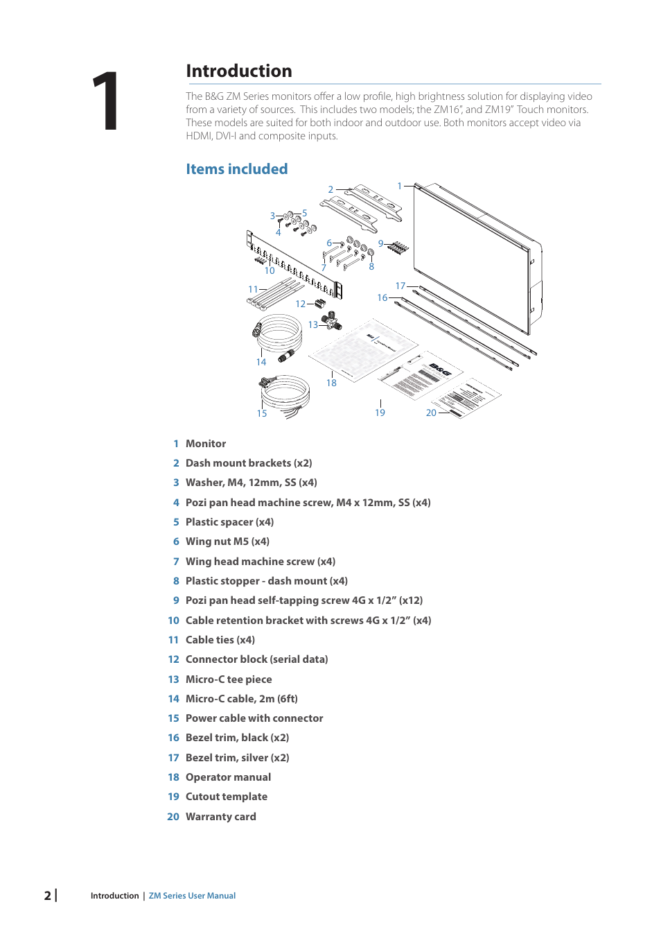 Introduction, Items included | B&G Zeus2 Glass Helm ZM Display 19 User Manual | Page 4 / 23