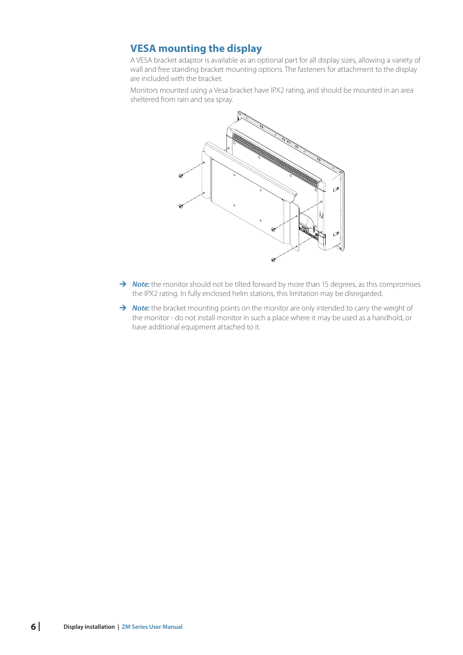 Vesa mounting the display | B&G Zeus2 Glass Helm ZM Display 19 User Manual | Page 8 / 23
