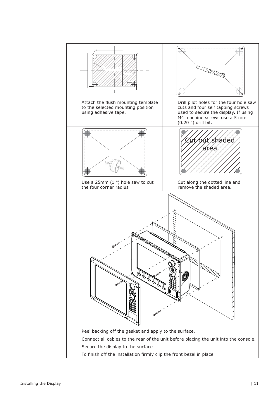 Cut out shaded area, Aed de ea a ou re ut t o ad a ssha t ut c cu, Panel mount | B&G Zeus 12 User Manual | Page 12 / 63