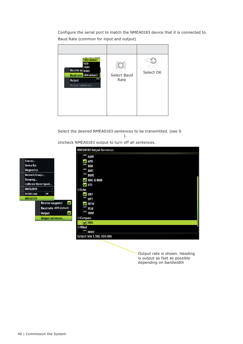 Serial port setup, Nmea 0183 output | B&G Zeus 12 User Manual | Page 47 / 63