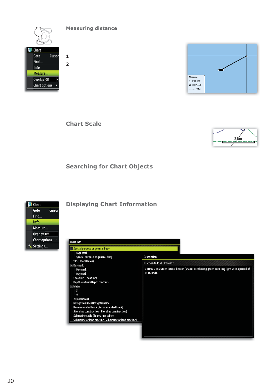 Chart scale, Searching for chart objects, Displaying chart information | B&G Zeus 12 User Manual | Page 21 / 94
