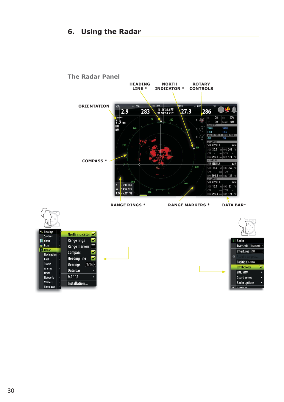 30 using the radar 6, The radar panel | B&G Zeus 12 User Manual | Page 31 / 94