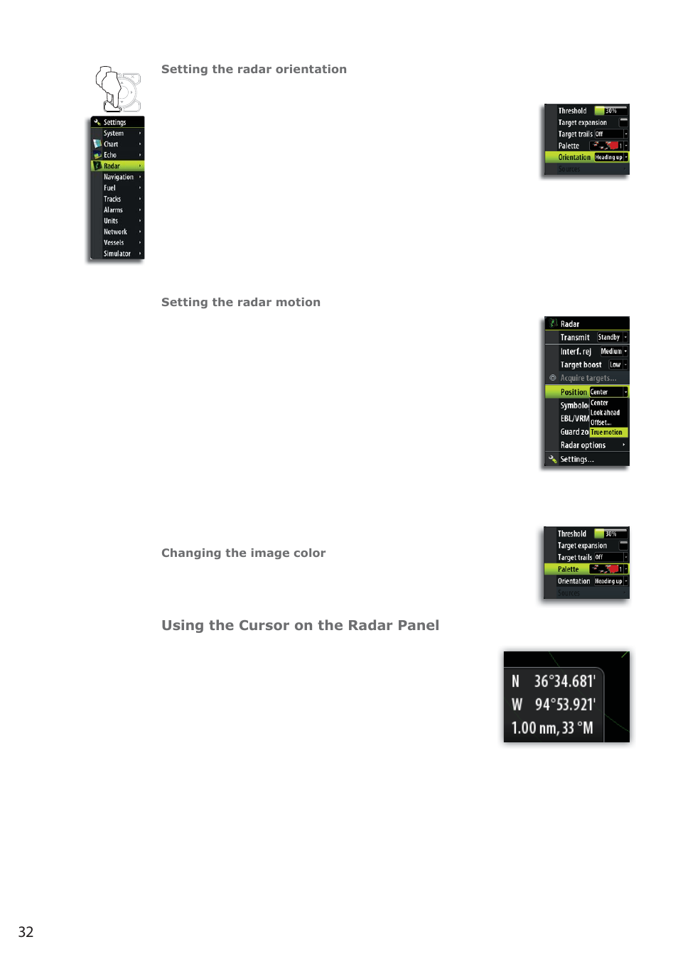Using the cursor on the radar panel | B&G Zeus 12 User Manual | Page 33 / 94