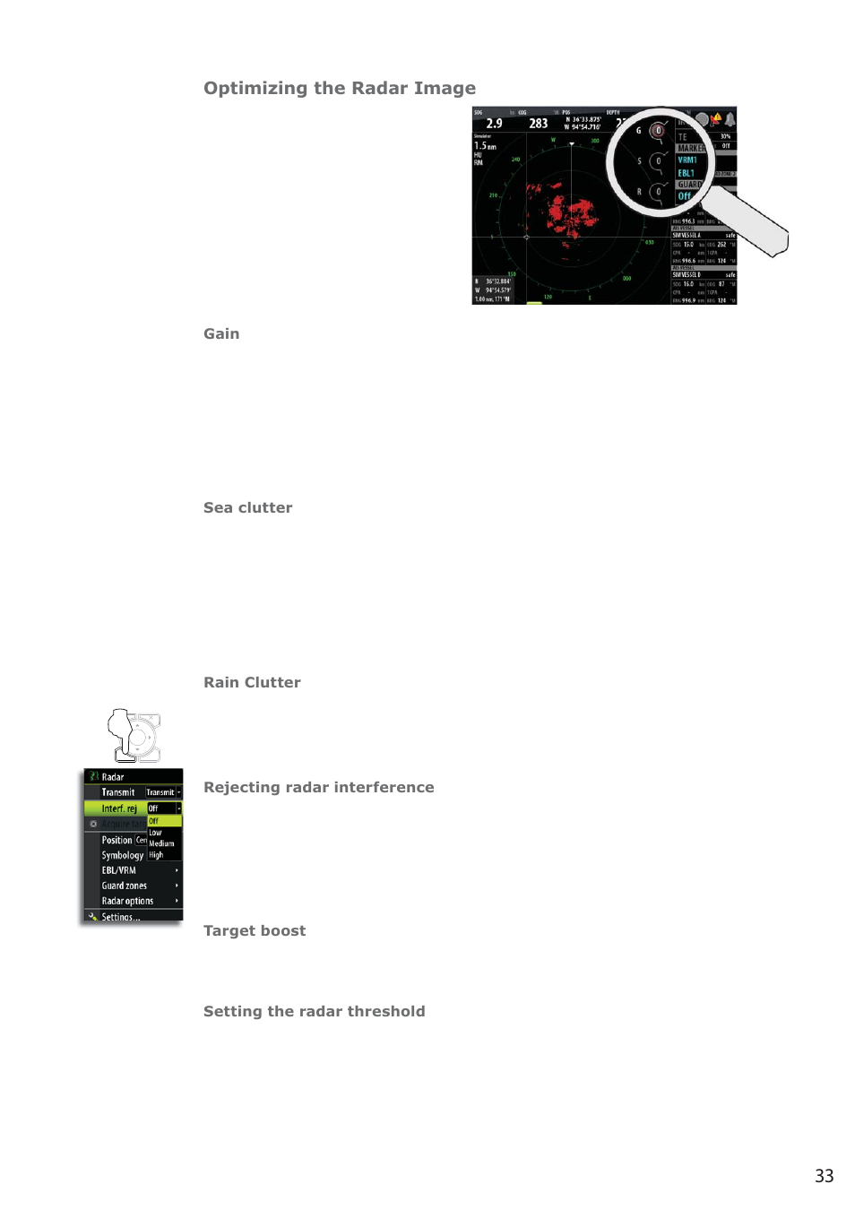 Optimizing the radar image | B&G Zeus 12 User Manual | Page 34 / 94