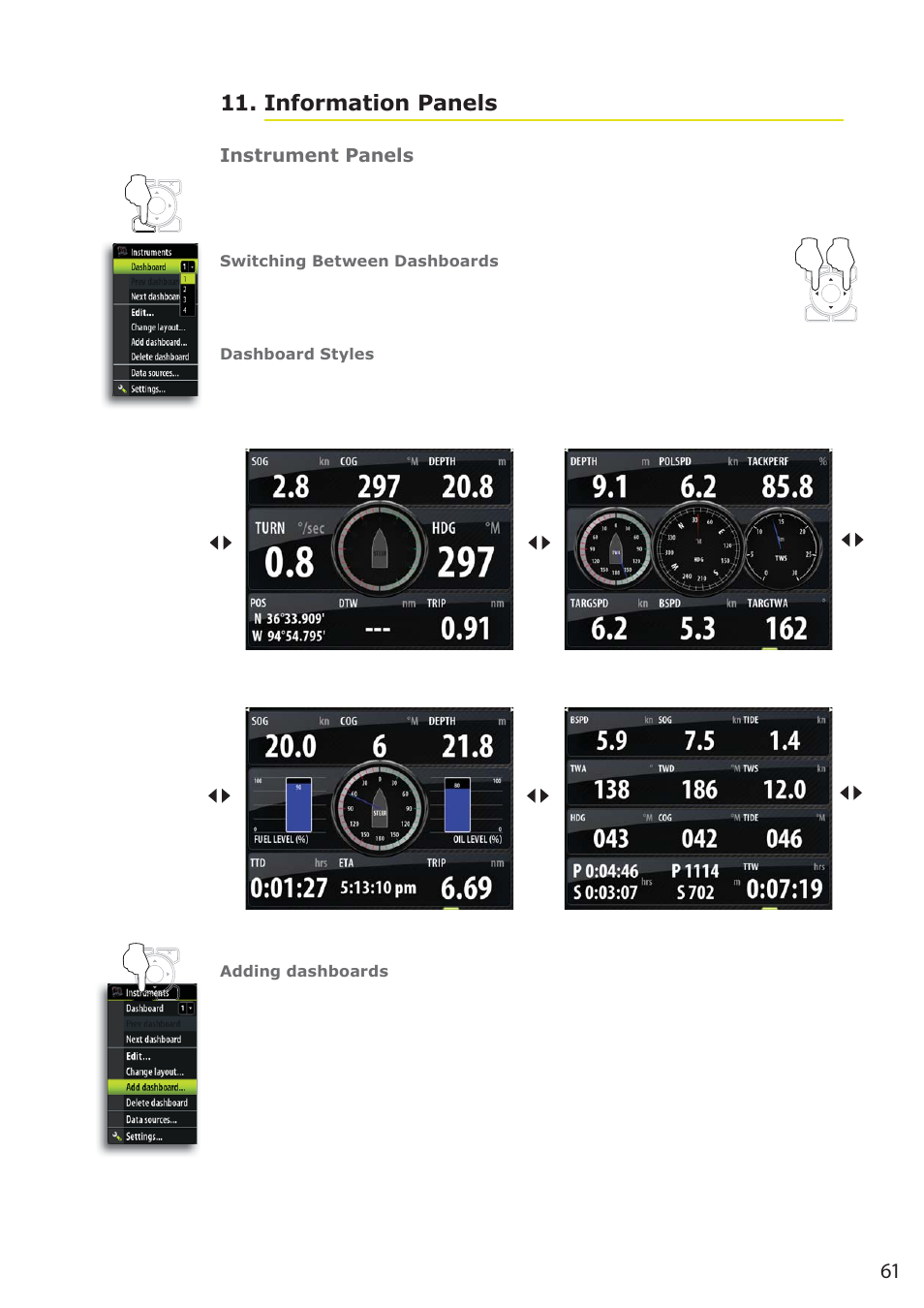 61 information panels 11, Instrument panels | B&G Zeus 12 User Manual | Page 62 / 94