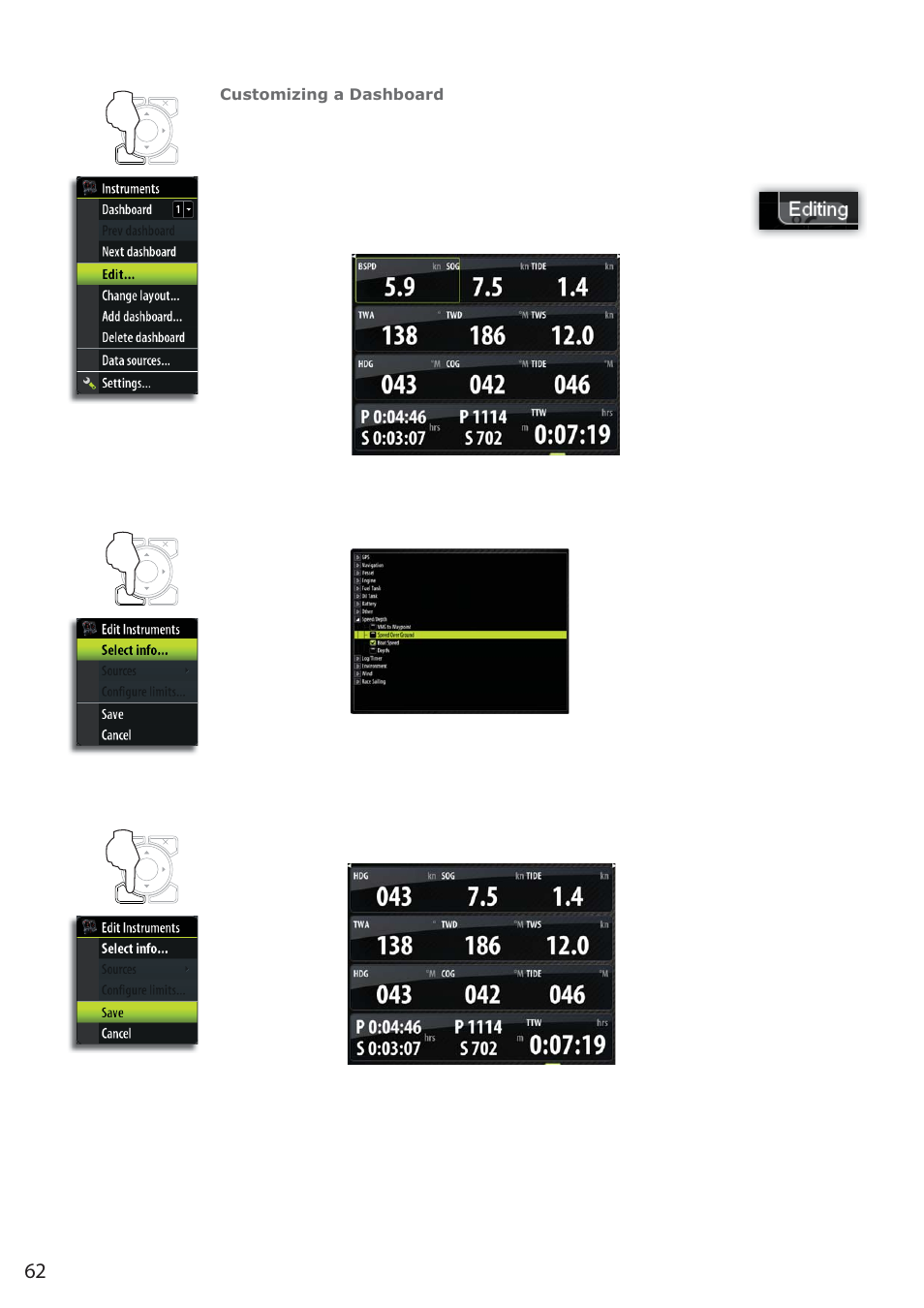 Customizing a dashboard | B&G Zeus 12 User Manual | Page 63 / 94