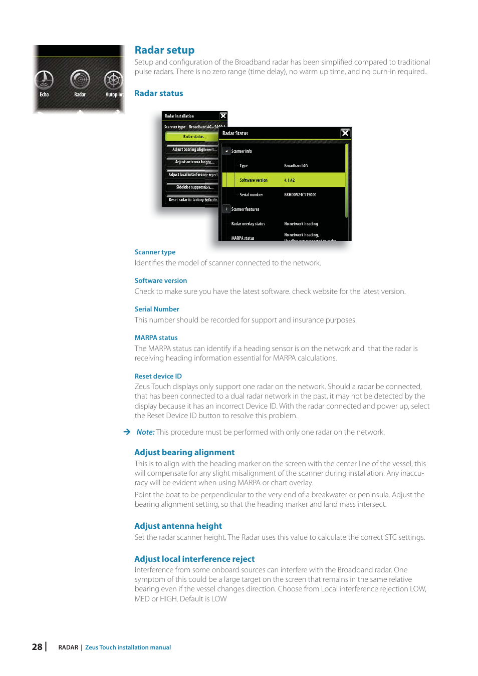 Radar setup | B&G Zeus Touch 12 User Manual | Page 28 / 66