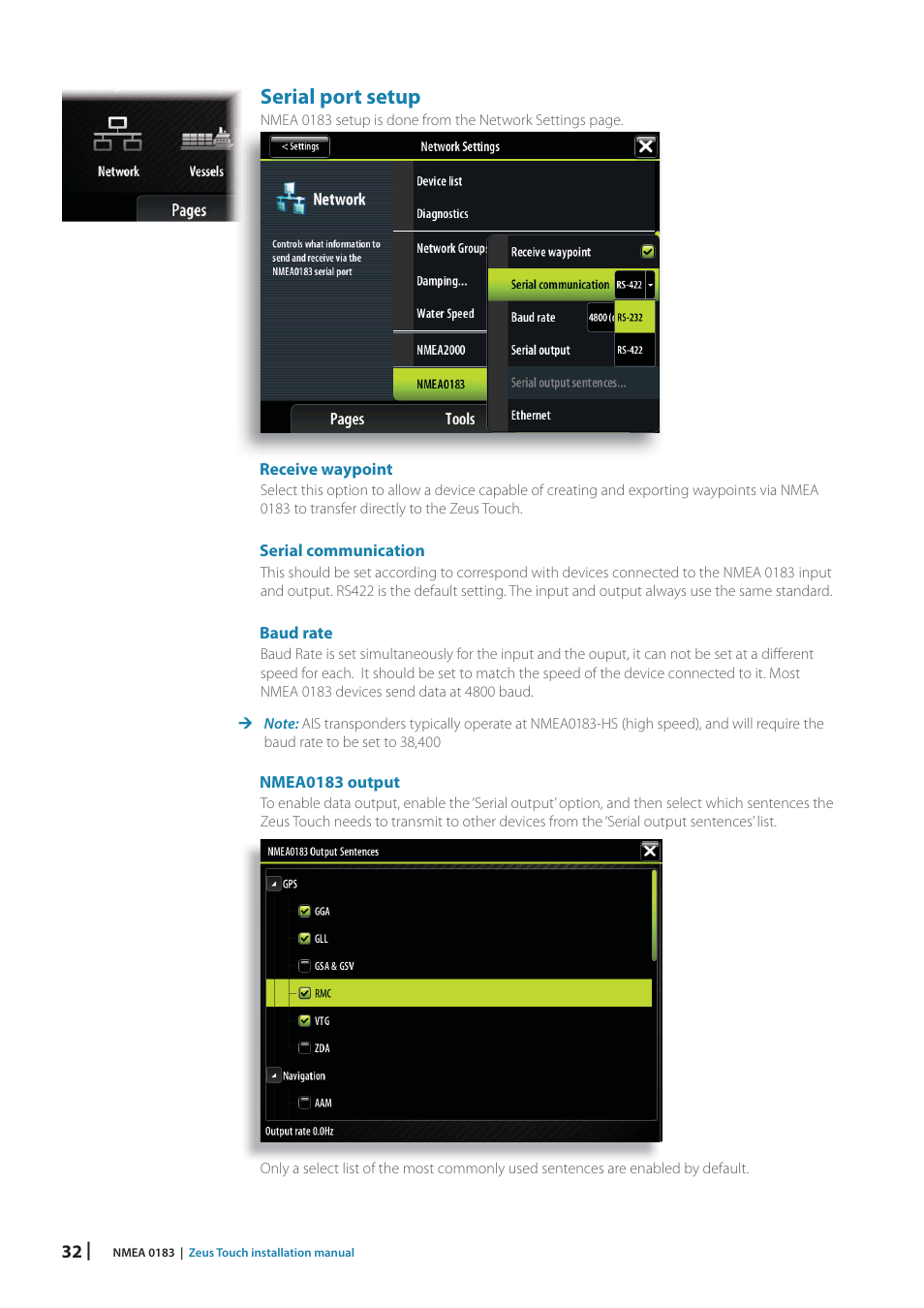 Serial port setup | B&G Zeus Touch 12 User Manual | Page 32 / 66