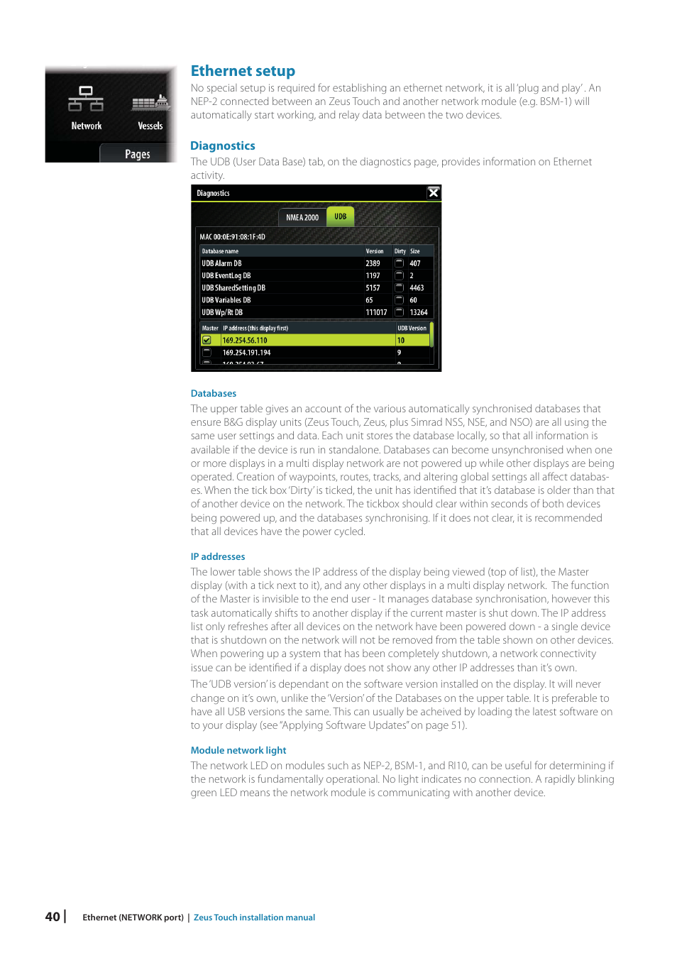 Ethernet setup | B&G Zeus Touch 12 User Manual | Page 40 / 66