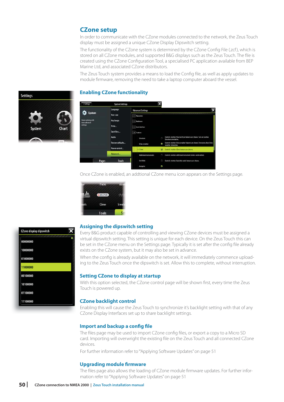 Czone setup | B&G Zeus Touch 12 User Manual | Page 50 / 66